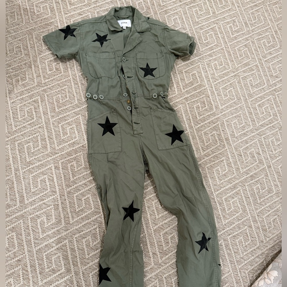 Pistola Olive Jumpsuit with Black Star Accents
